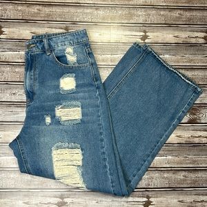 Cider Jeans High Waisted Wide Leg Distressed Size L